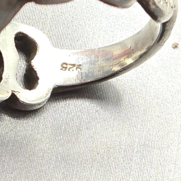 VTG Sterling Silver Teardrop Blue Lace Agate Ring Size 6.5 Cut-Out Link Band - Picture 6 of 11